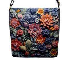 3d Flower Bloom Embossed Pattern Flap Closure Messenger Bag (l) by Vaneshop