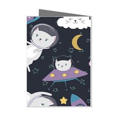 Space Cat Illustration Pattern Astronaut Mini Greeting Cards (pkg Of 8) by Wav3s