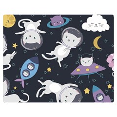 Space Cat Illustration Pattern Astronaut Two Sides Premium Plush Fleece Blanket (medium) by Wav3s