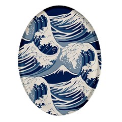 Japanese Wave Pattern Oval Glass Fridge Magnet (4 Pack) by Wav3s