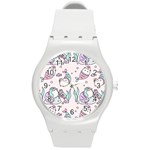 Cartoon Cat Cute Animal Design Drawing Illustration Kawaii Round Plastic Sport Watch (M) Front