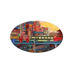 The City Style Bus Fantasy Architecture Art Sticker Oval (100 Pack) by Grandong