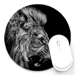 Angry Lion Black And White Round Mousepad Front