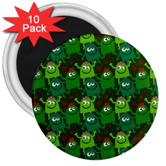 Green Monster Cartoon Seamless Tile Abstract 3  Magnets (10 Pack)  by Bangk1t