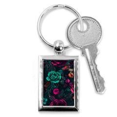 Roses Pink Teal Key Chain (rectangle) by Bangk1t