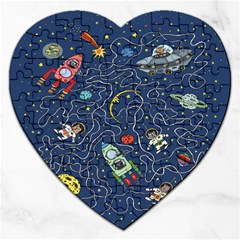 Cat Cosmos Cosmonaut Rocket Jigsaw Puzzle (heart) by Cowasu