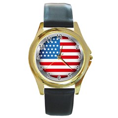 United Of America Usa Flag Round Gold Metal Watch by Celenk