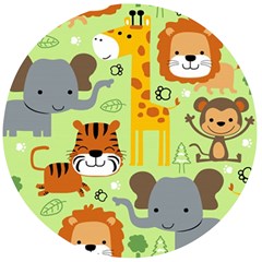 Seamless-pattern-vector-with-animals-wildlife-cartoon Wooden Bottle Opener (round) by uniart180623