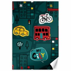 Seamless-pattern-hand-drawn-with-vehicles-buildings-road Canvas 20  X 30  by uniart180623