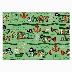 Seamless-pattern-fishes-pirates-cartoon Large Glasses Cloth by uniart180623