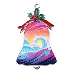 Waves Ocean Sea Tsunami Nautical Metal Holly Leaf Bell Ornament