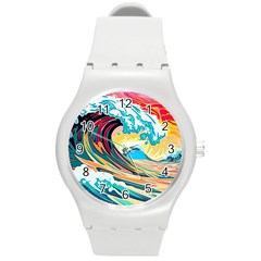 Waves Ocean Sea Tsunami Nautical Arts Round Plastic Sport Watch (m) by uniart180623