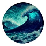 Ai Generated Waves Ocean Sea Tsunami Nautical Fantasy Round Glass Fridge Magnet (4 pack) Front