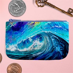 Tsunami Waves Ocean Sea Nautical Nature Water Painting Large Coin Purse by uniart180623