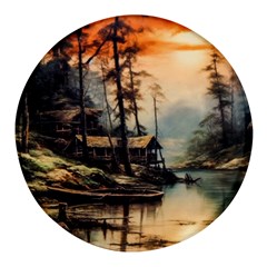 Fantasy Landscape Foggy Mysterious Round Glass Fridge Magnet (4 Pack) by Ravend