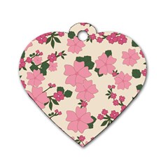 Floral Vintage Flowers Dog Tag Heart (one Side)