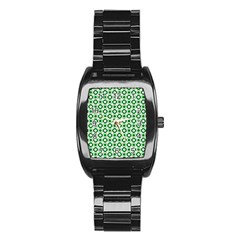 Mazipoodles Green White Donuts Polka Dot  Stainless Steel Barrel Watch by Mazipoodles