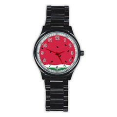 Minimalist Summer Watermelon Wallpaper Stainless Steel Round Watch by Ravend