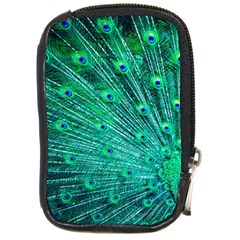 Green And Blue Peafowl Peacock Animal Color Brightly Colored Compact Camera Leather Case by uniart180623