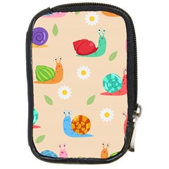 Seamless Pattern Cute Snail With Flower Leaf Compact Camera Leather Case by Simbadda