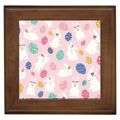 Cute Bunnies Easter Eggs Seamless Pattern Framed Tile by Simbadda