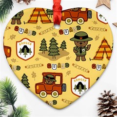 Seamless Pattern Funny Ranger Cartoon Heart Ornament (two Sides) by Simbadda