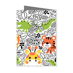 Seamless Pattern With Wildlife Cartoon Mini Greeting Cards (pkg Of 8) by Simbadda