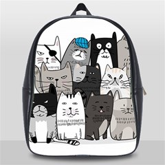 Cute Cat Hand Drawn Cartoon Style School Bag (xl) by Simbadda