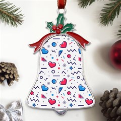 Hearts-seamless-pattern-memphis-style Metal Holly Leaf Bell Ornament