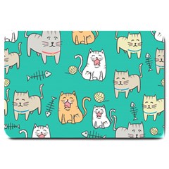 Seamless-pattern-cute-cat-cartoon-with-hand-drawn-style Large Doormat by Simbadda