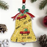 Childish-seamless-pattern-with-dino-driver Metal Holly Leaf Bell Ornament Front