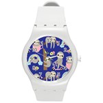 Hand-drawn-cute-sloth-pattern-background Round Plastic Sport Watch (M) Front