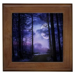 Moonlit A Forest At Night With A Full Moon Framed Tile by Proyonanggan