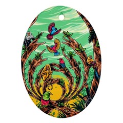 Monkey Tiger Bird Parrot Forest Jungle Style Oval Ornament (two Sides)