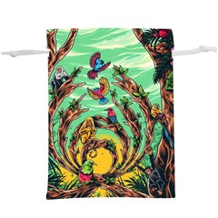 Monkey Tiger Bird Parrot Forest Jungle Style Lightweight Drawstring Pouch (xl)