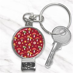 Woodland Mushroom And Daisy Seamless Pattern On Red Backgrounds Nail Clippers Key Chain by Amaryn4rt