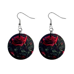 Rose Flower Plant Red Mini Button Earrings by Ravend