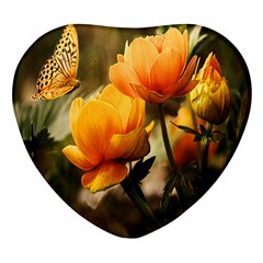 Yellow Butterfly Flower Heart Glass Fridge Magnet (4 Pack) by artworkshop