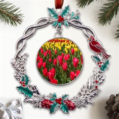 Yellow Pink Red Flowers Metal X mas Wreath Holly Leaf Ornament