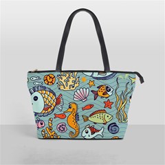 Cartoon Underwater Seamless Pattern With Crab Fish Seahorse Coral Marine Elements Classic Shoulder Handbag by Grandong