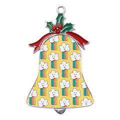 Smile-cloud-rainbow-pattern-yellow Metal Holly Leaf Bell Ornament