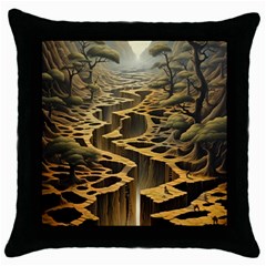 Landscape Mountains Forest Trees Nature Throw Pillow Case (black) by Ravend