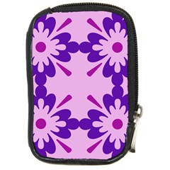 Pink And Purple Flowers Pattern Compact Camera Leather Case by shoopshirt