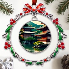 Japan Mount Fuji Japanese Metal X mas Wreath Ribbon Ornament