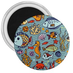 Cartoon Underwater Seamless Pattern With Crab Fish Seahorse Coral Marine Elements 3  Magnets by Bedest