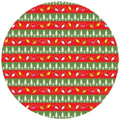 Christmas-papers-red-and-green Wooden Puzzle Round by Bedest