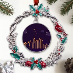 Skyscraper Town Urban Towers Metal X mas Wreath Holly Leaf Ornament by pakminggu