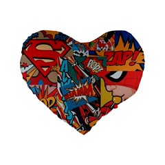 Comic Cartoon Pattern Standard 16  Premium Flano Heart Shape Cushions by pakminggu