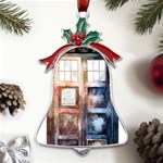 Tardis Doctor Who Transparent Metal Holly Leaf Bell Ornament Front