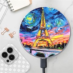 Eiffel Tower Starry Night Print Van Gogh Wireless Fast Charger(white) by Sarkoni